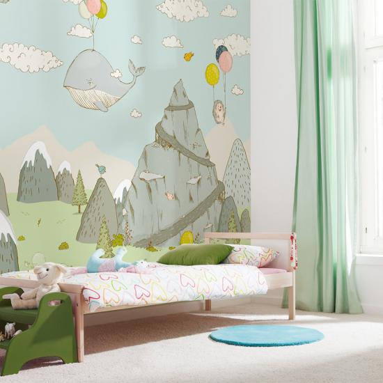 Dağ ve Neşeli Hayvanlar Çocuk Odası Duvar Kağıdı |  Gece Kids Room| Çocuk Odası Dekorasyonu