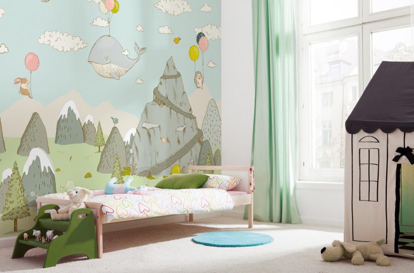 Dağ ve Neşeli Hayvanlar Çocuk Odası Duvar Kağıdı |  Gece Kids Room| Çocuk Odası Dekorasyonu