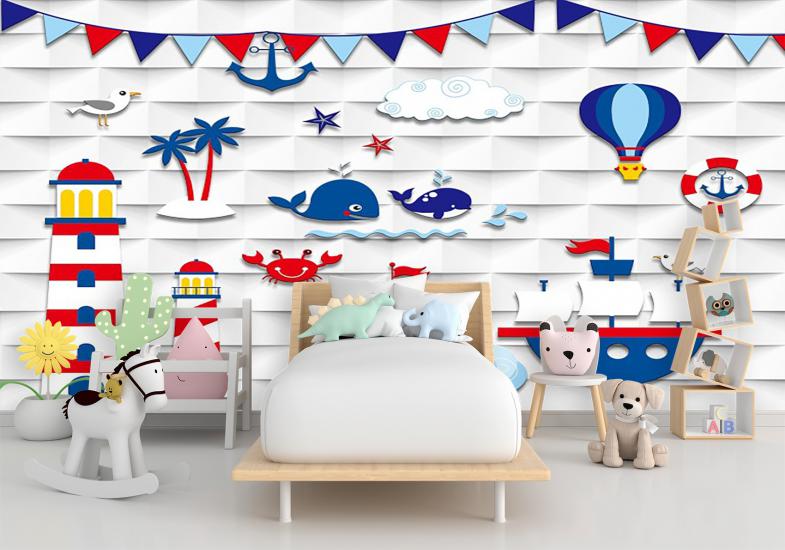 Balinalar ve Denizci Çocuk Odası Duvar Kağıdı |  Gece Kids Room| Çocuk Odası Dekorasyonu