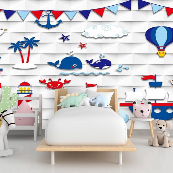 Balinalar ve Denizci Çocuk Odası Duvar Kağıdı |  Gece Kids Room| Çocuk Odası Dekorasyonu