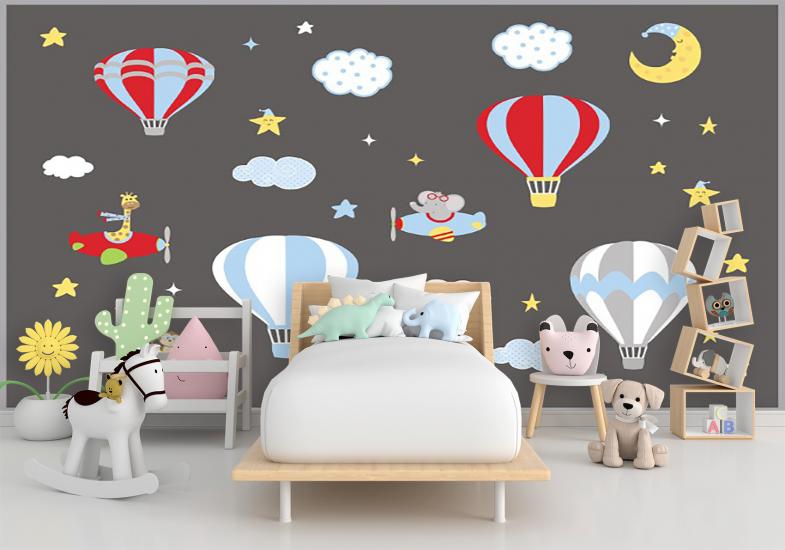 Balonl Çocuk Odası Duvar Kağıdı |  Gece Kids Room| Çocuk Odası Dekorasyonu