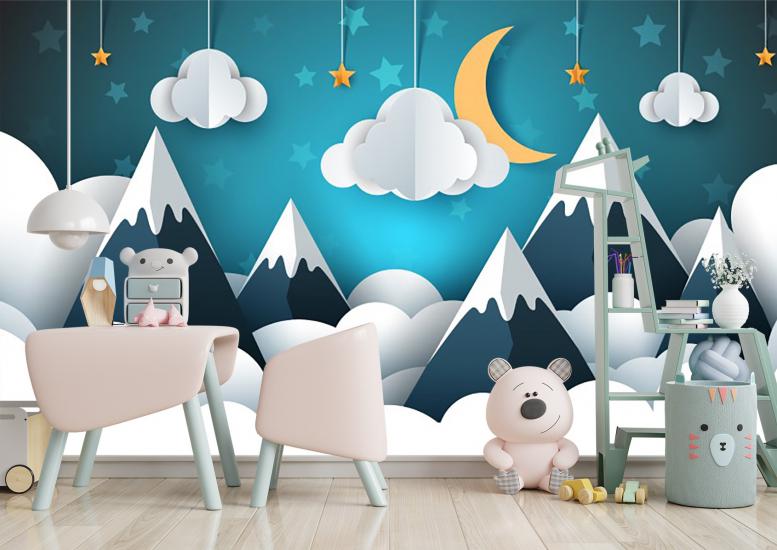 Dağ ve Ay Çocuk Odası Duvar Kağıdı |  Gece Kids Room| Çocuk Odası Dekorasyonu