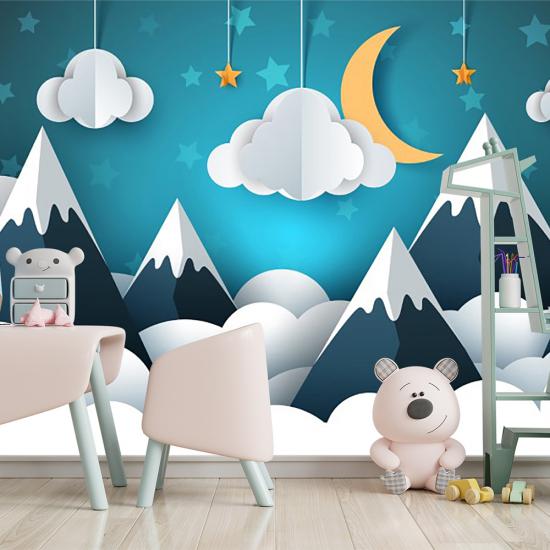 Dağ ve Ay Çocuk Odası Duvar Kağıdı |  Gece Kids Room| Çocuk Odası Dekorasyonu