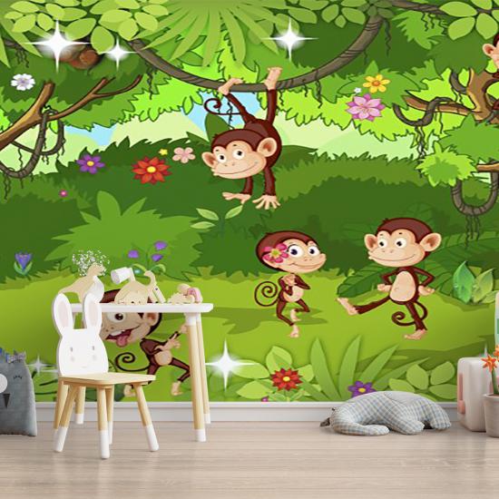 Sevimli Maymun Çocuk Odası Duvar Kağıdı |  Gece Kids Room| Çocuk Odası Dekorasyonu