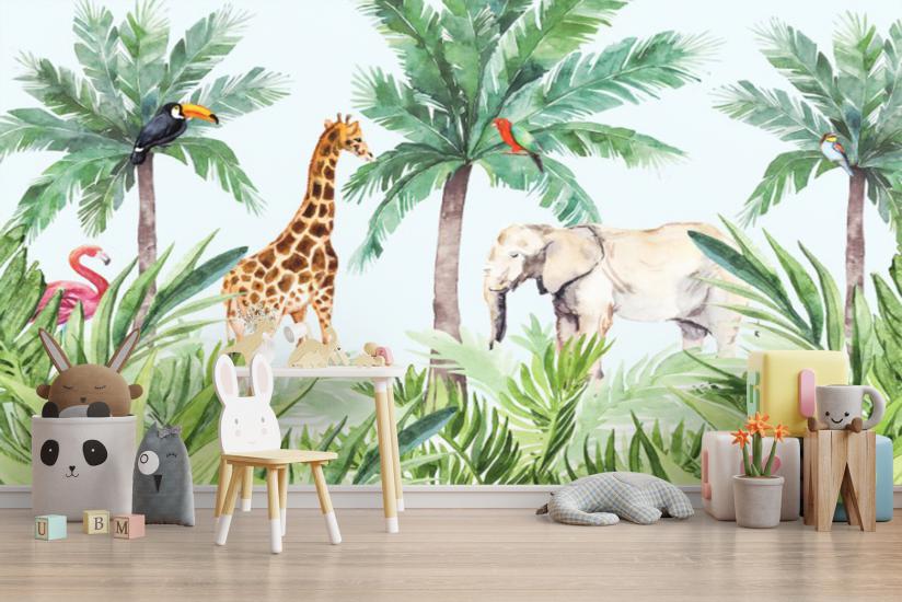 Safari Çocuk Odası Duvar Kağıdı |  Gece Kids Room| Çocuk Odası Dekorasyonu