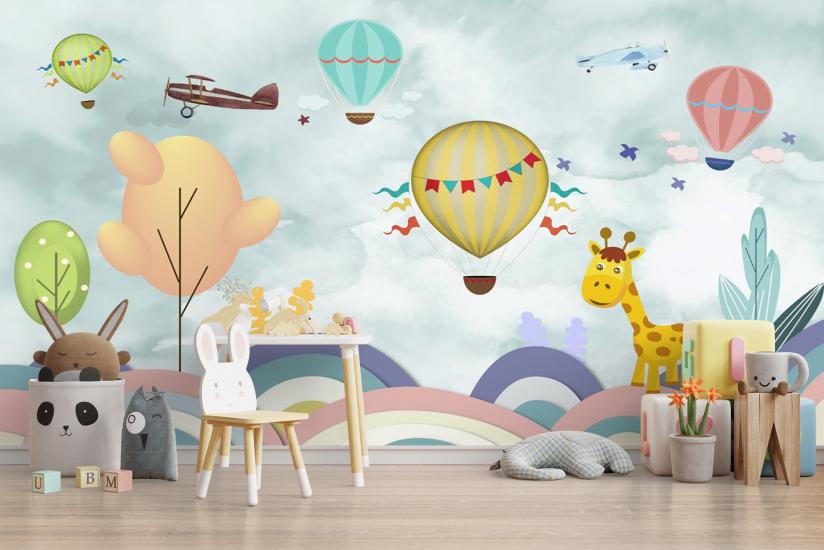 Renkli Balonlar Çocuk Odası Duvar Kağıdı |  Gece Kids Room| Çocuk Odası Dekorasyonu