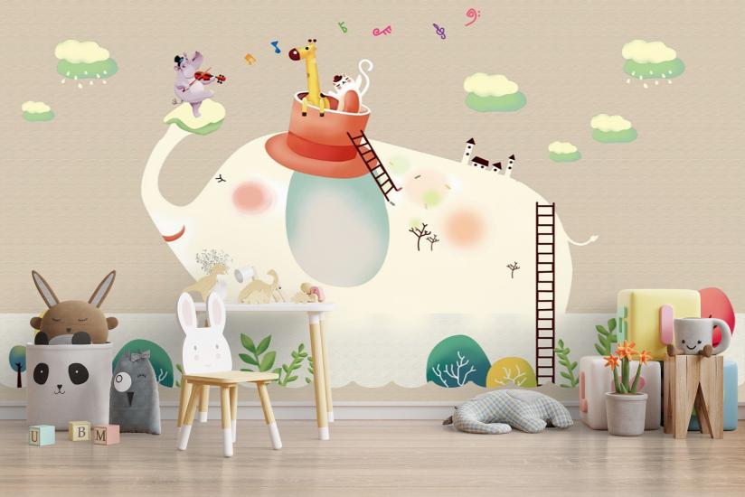 Müzisyen Hayvanlar Çocuk Odası Duvar Kağıdı |  Gece Kids Room| Çocuk Odası Dekorasyonu