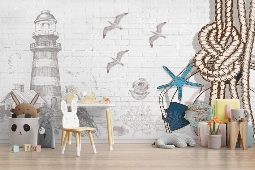 Deniz Feneri Çocuk Odası Duvar Kağıdı |  Gece Kids Room| Çocuk Odası Dekorasyonu