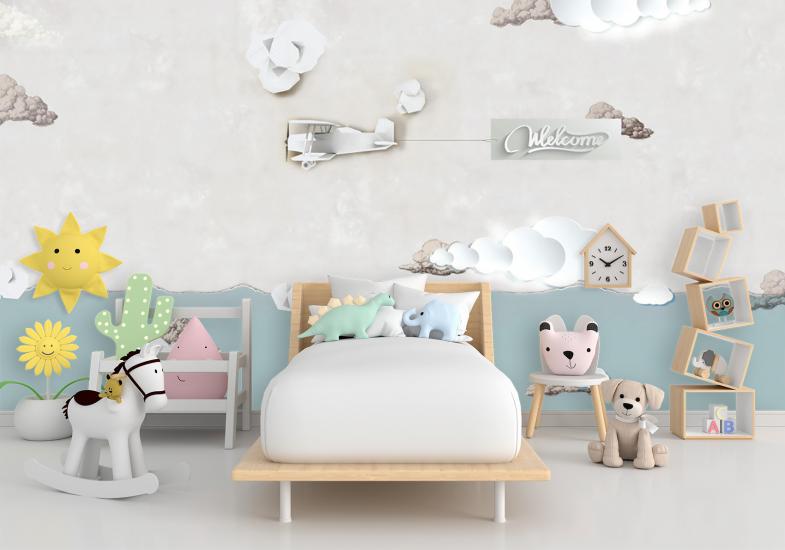 Bulutlar Çocuk Odası Duvar Kağıdı |  Gece Kids Room| Çocuk Odası Dekorasyonu