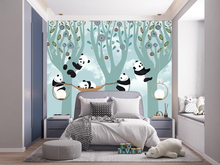 Pandalar Çocuk Odası Duvar Kağıdı |  Gece Kids Room| Çocuk Odası Dekorasyonu