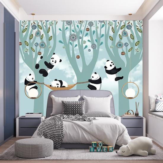 Pandalar Çocuk Odası Duvar Kağıdı |  Gece Kids Room| Çocuk Odası Dekorasyonu