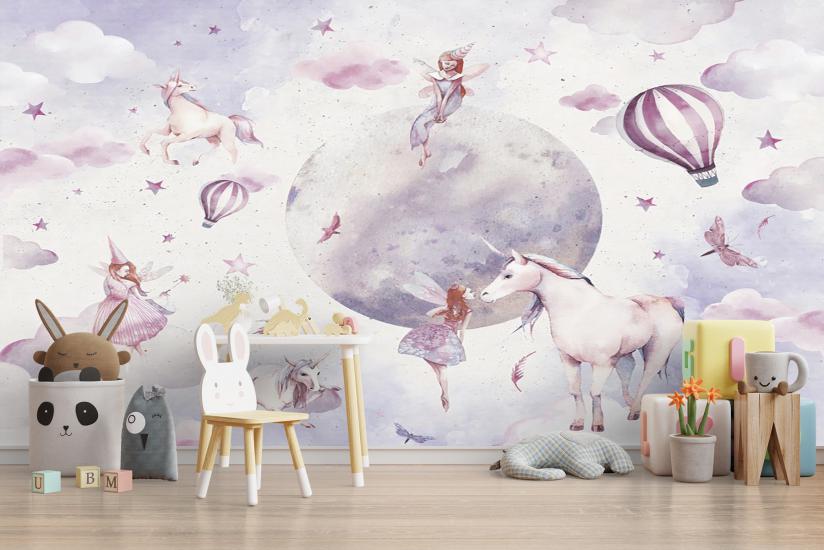 Unicorn Çocuk Odası Duvar Kağıdı |  Gece Kids Room| Çocuk Odası Dekorasyonu