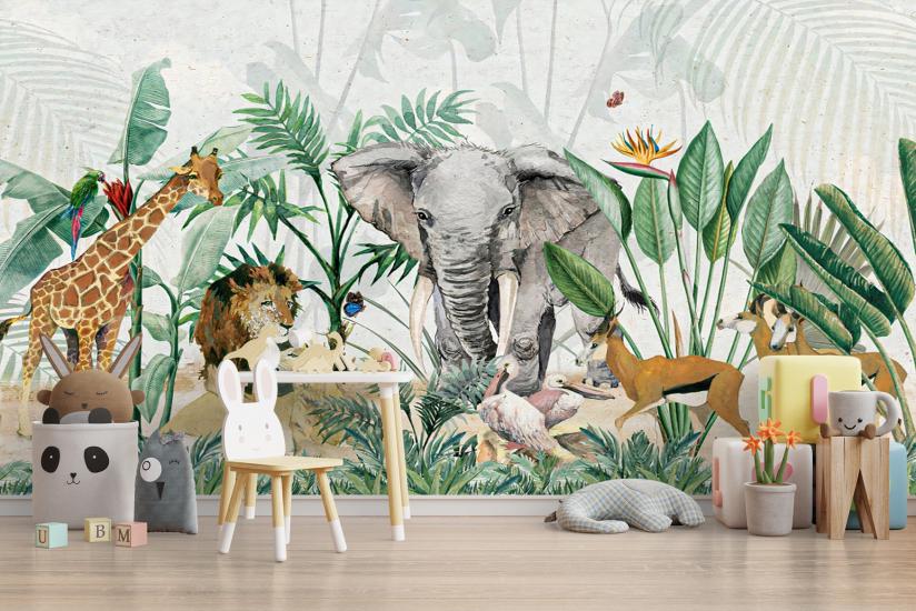 Safari Çocuk Odası Duvar Kağıdı |  Gece Kids Room| Çocuk Odası Dekorasyonu