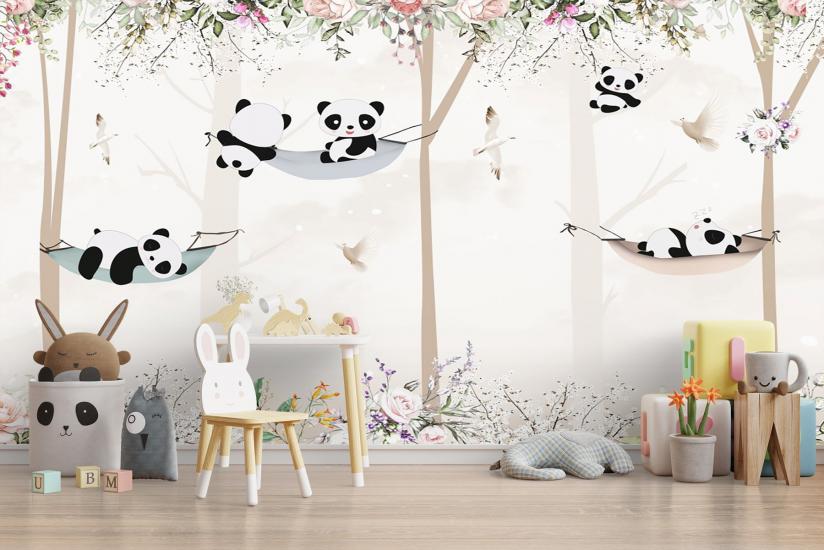 Panda Çocuk Odası Duvar Kağıdı |  Gece Kids Room| Çocuk Odası Dekorasyonu