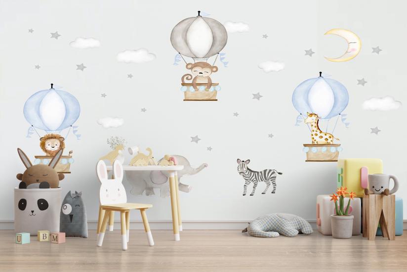 Balon ve Hayvanlar Çocuk Odası Duvar Kağıdı |  Gece Kids Room| Çocuk Odası Dekorasyonu