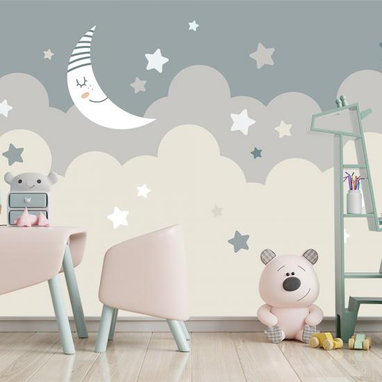 Ay  ve Yıldızlar Çocuk Odası Duvar Kağıdı |  Gece Kids Room| Çocuk Odası Dekorasyonu