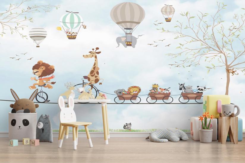 Aslan ve Zürafa Çocuk Odası Duvar Kağıdı |  Gece Kids Room| Çocuk Odası Dekorasyonu