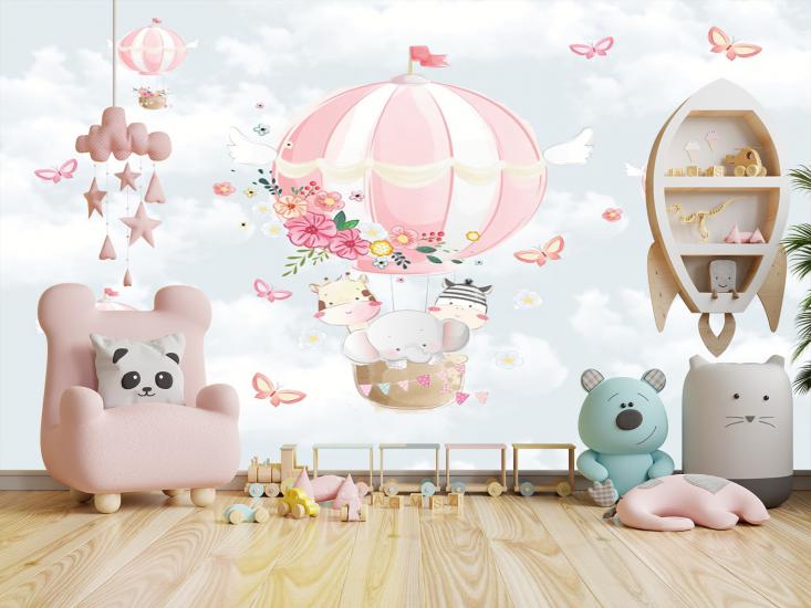 Pembe Balonlar Çocuk Odası Duvar Kağıdı |  Gece Kids Room| Çocuk Odası Dekorasyonu