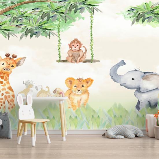 Fil ve Aslan Çocuk Odası Duvar Kağıdı |  Gece Kids Room| Çocuk Odası Dekorasyonu